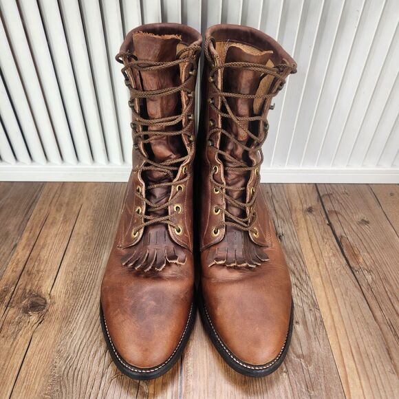 Justin Kiltie Logger Boots Mens Sz 9 D Brown Leather Lace Up Soft Toe Work Ranch - Picture 9 of 11